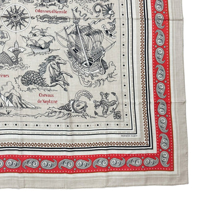 Hermes Hermes Carre Geant Sailor Tattoo Bandana Natural Rouge Noir Red Black Cashmere Silk 140