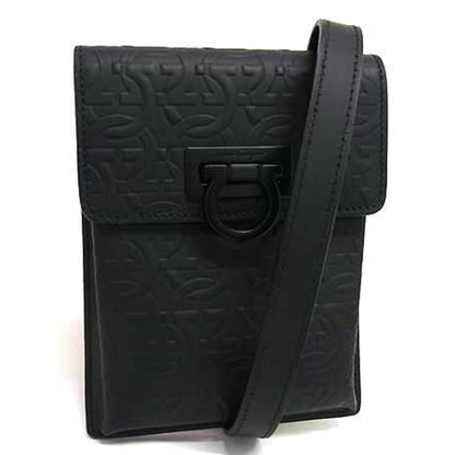 Salvatore Ferragamo Gancini Shoulder Bag Gg241149 In Black Leather