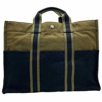 Hermes Tote Bag Foule Mm Canvas Khaki Green Black Hermes Bicolor Handbag