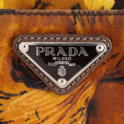 Prada Floral Print Shoulder Bag In Dark Brown