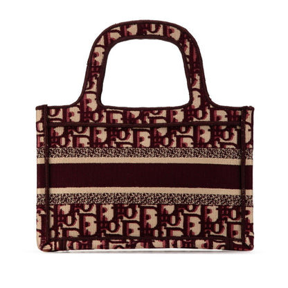 Christian Dior Dior Lady Oblique Embroidery Mini Book Tote Bag Handbag Wine Red Beige Canvas