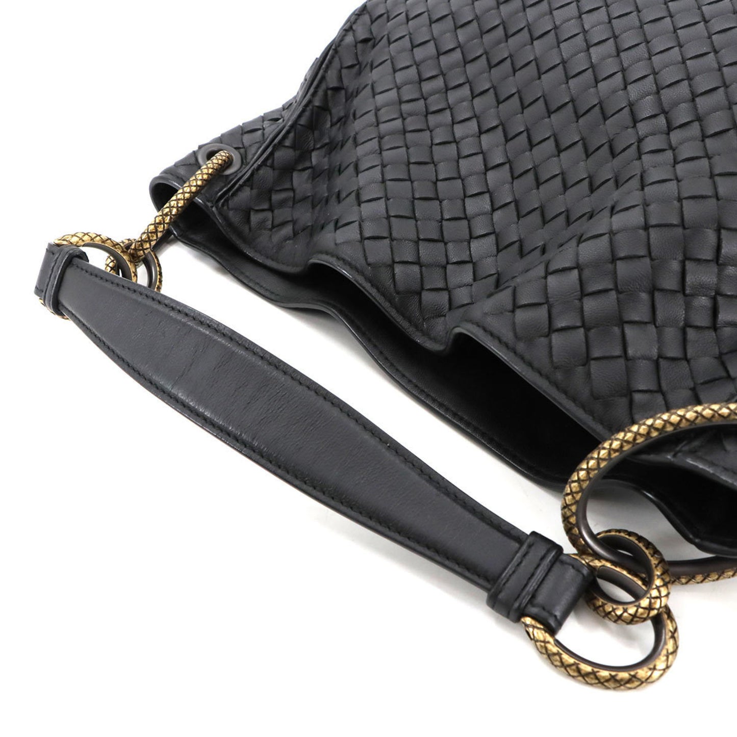 Bottega Veneta Intrecciato Loop Hobo Shoulder Bag In Black Leather