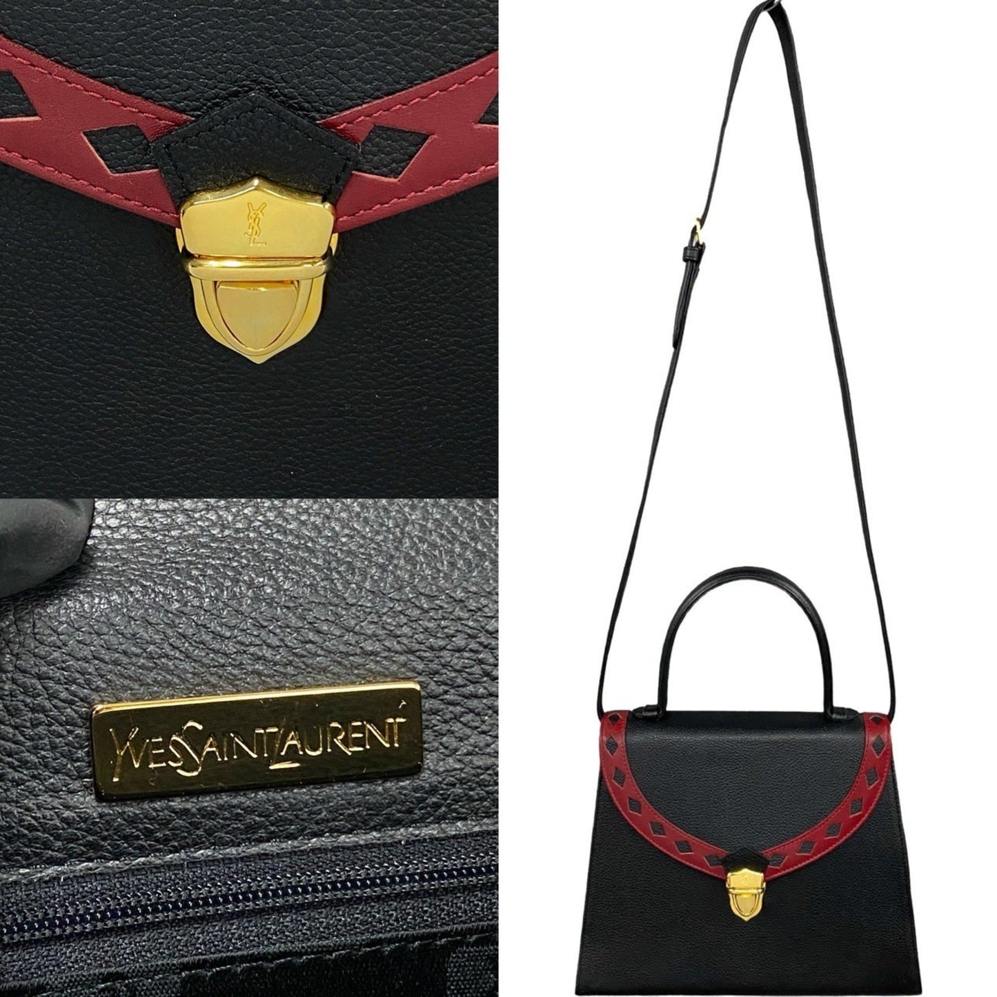 Yves Saint Laurent Ysl Cutout Perforated Leather 2-Way Handbag/Shoulder Bag