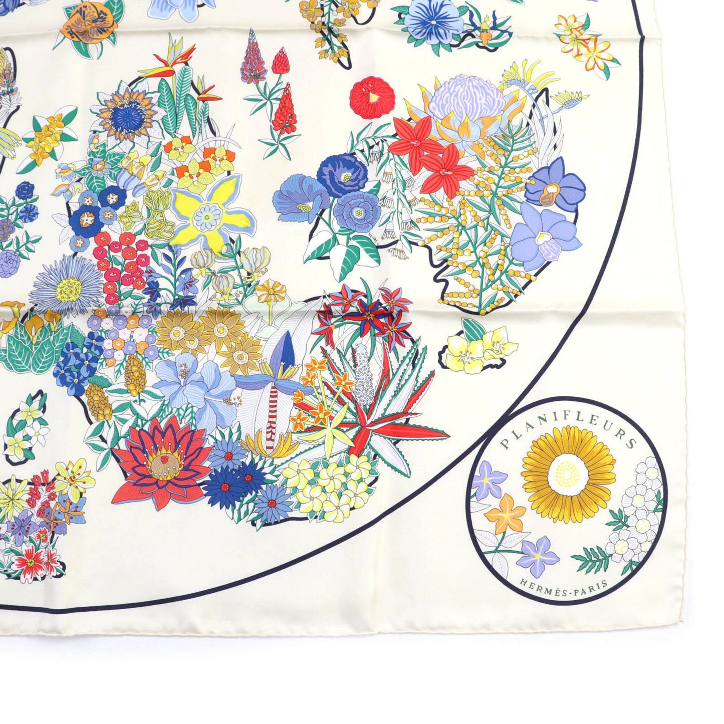 Hermes Carr 90 Plani Fleur 100% Silk Scarf