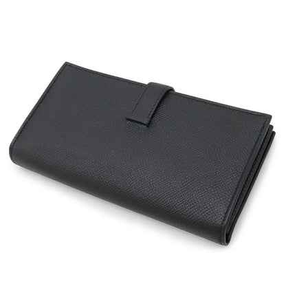 Hermes Bearn Soufflet Bi-Fold Long Wallet Veau Epsom Leather Black T Stamp