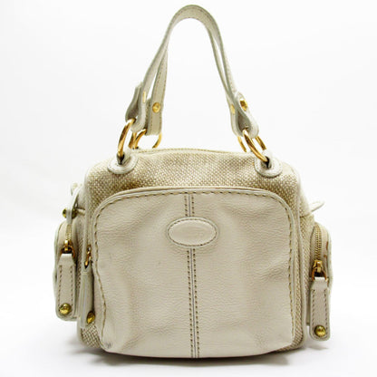 Tod'S Handbag Leather Canvas Beige