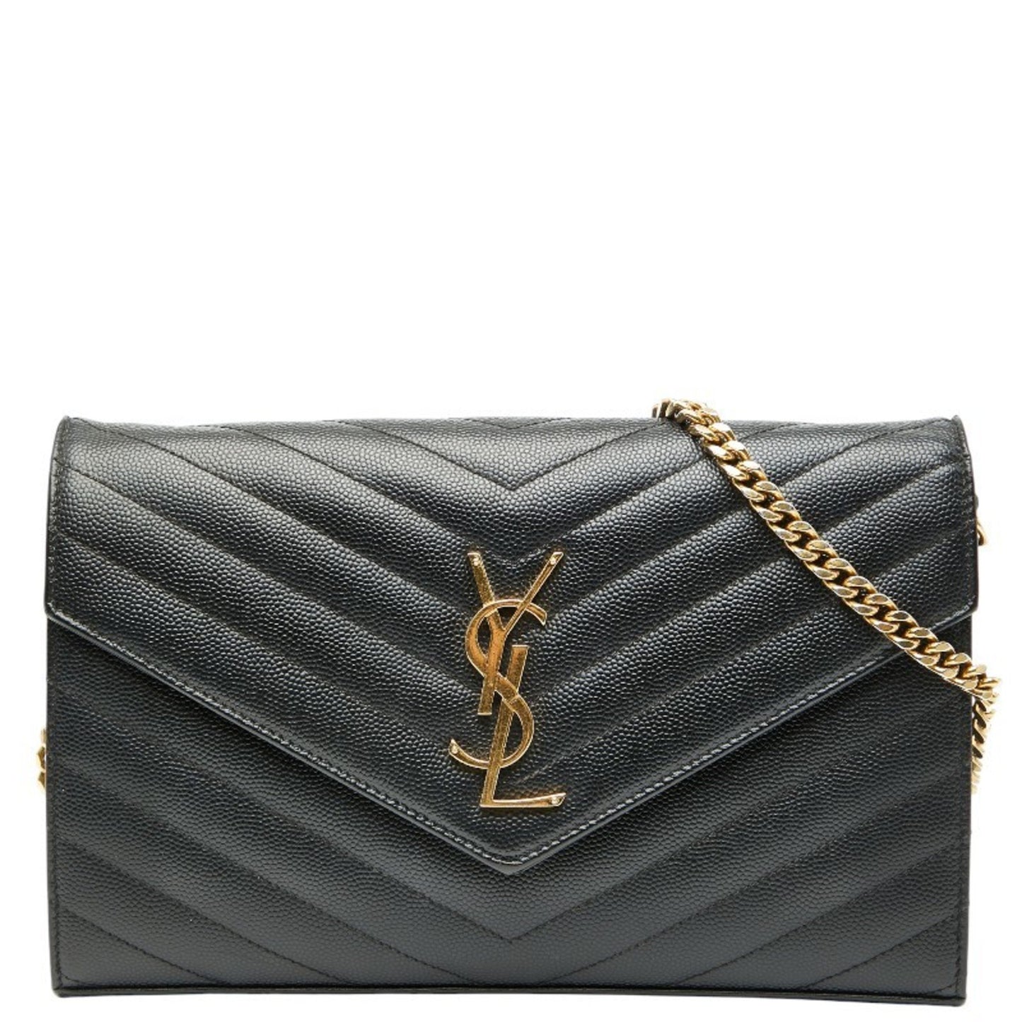 Saint Laurent Cassandra Ysl Logo Chain Wallet In Black Leather