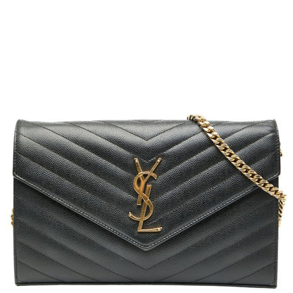 Saint Laurent Cassandra Ysl Logo Chain Wallet In Black Leather