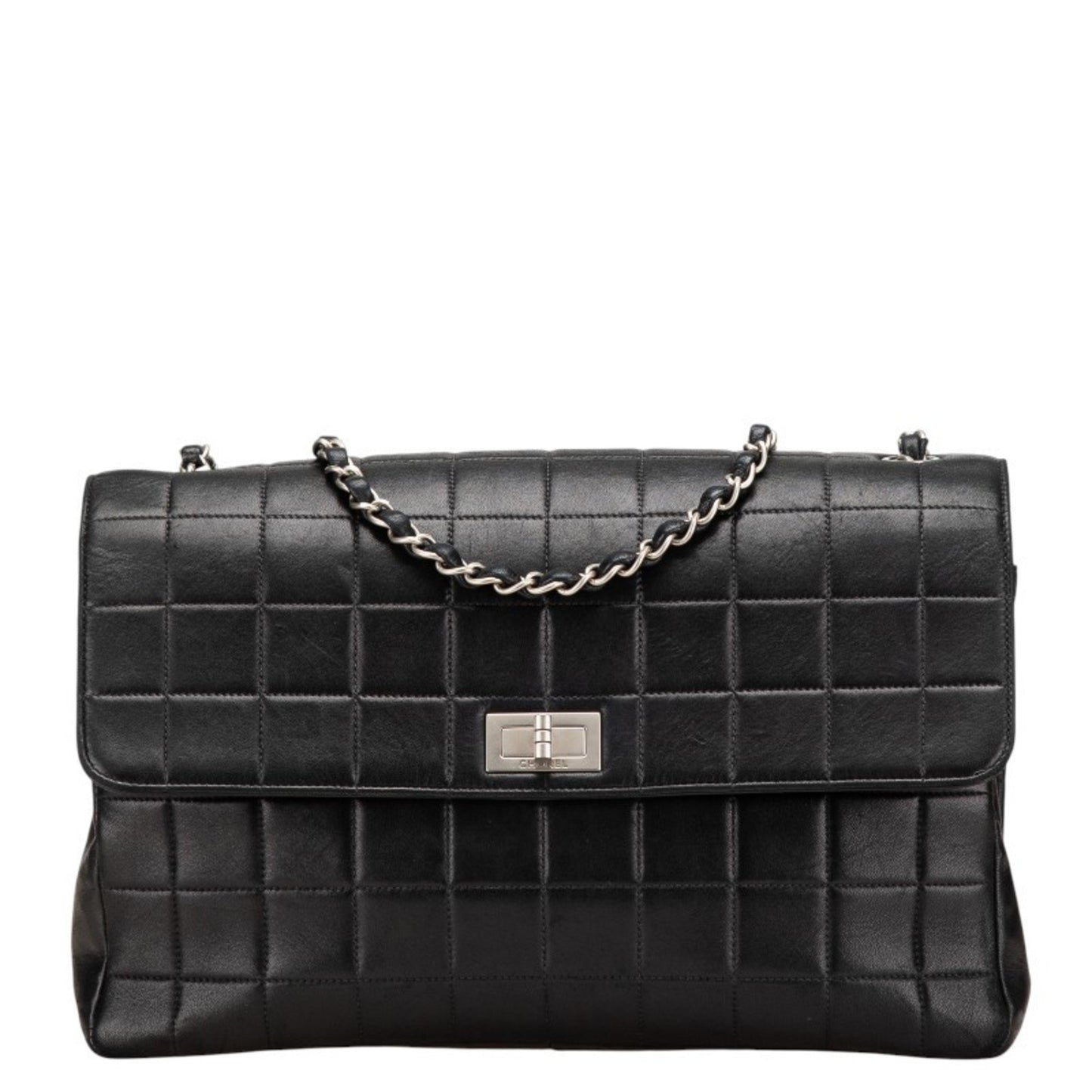 Chanel 2.55 Chocobar Chain Shoulder Bag In Black Lambskin