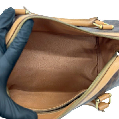 Nearly Unused Celine Macadam Pattern Triomphe Logo Leather Handbag/Mini Boston Bag In Brown