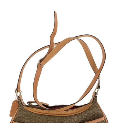 Coach Mini Signature Beige Silver Hardware Canvas Leather Shoulder Bag Pochette