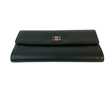 Chanel Coco Mark Clover Motif Leather Long Wallet
