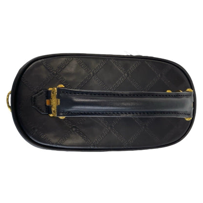 Versace Vintage Medusa Sunburst Black Gold Hardware Leather Shoulder Bag Vanity Handbag 2Way