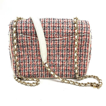 Chanel Cc Coco Mark Flap Pochette Bag Chain Shoulder Leather Tweed