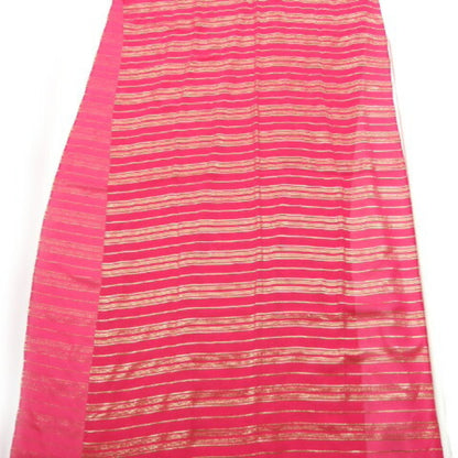 Celine Large Stole Border Pattern Silk Shawl Vivid Pink X Gold Thread