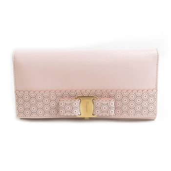 Salvatore Ferragamo Bi-Fold Long Wallet Vara Ribbon Leather Light Pink Gold