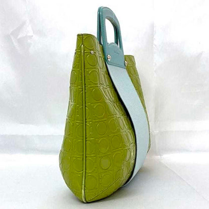 Salvatore Ferragamo 2Way Bag Ec-21453 Light Blue Green Gancini Ez-21 5369 Handbag Leather Bicolor