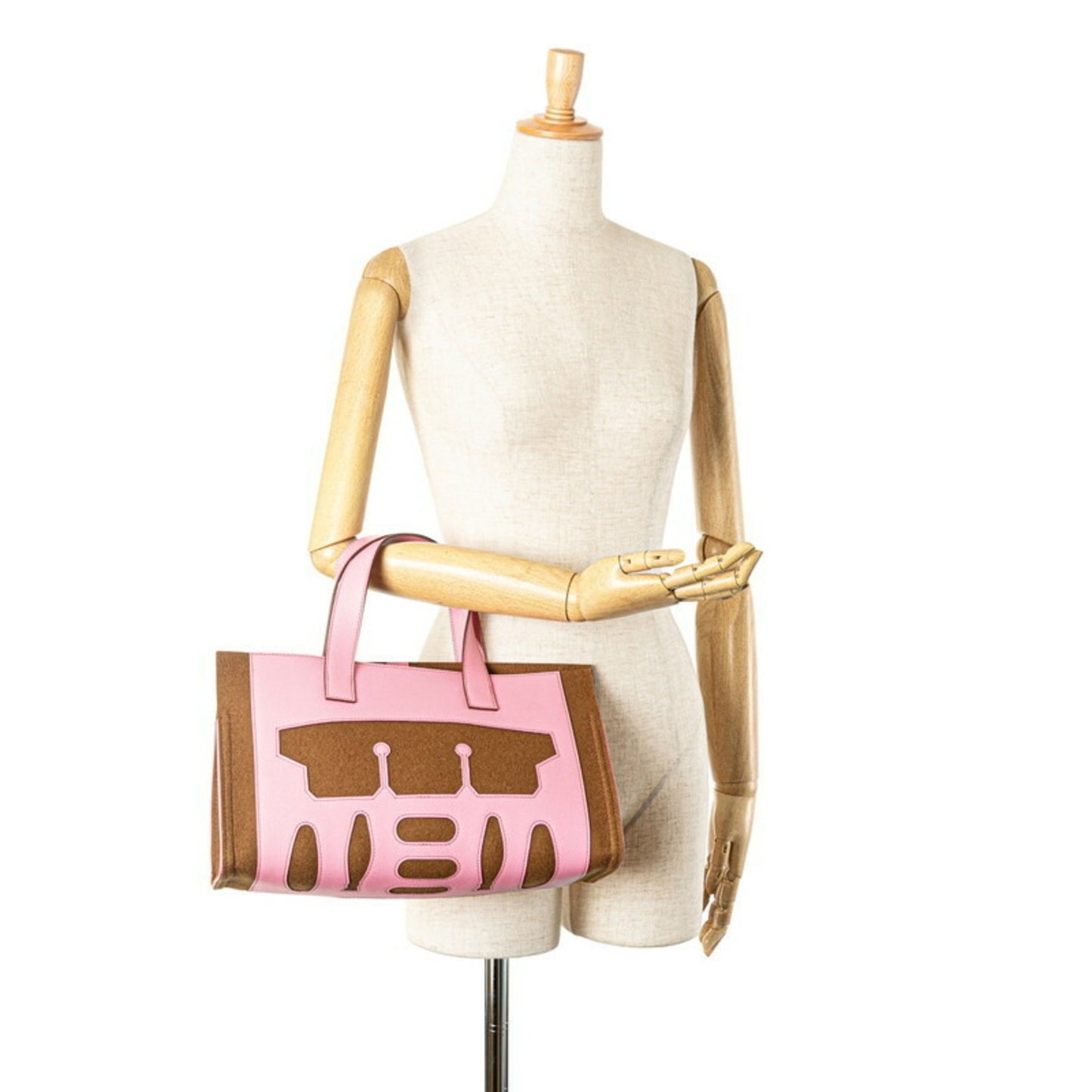 Hermes Petit H Tote Pm Bag Handbag Pink Brown Felt Epsom Leather