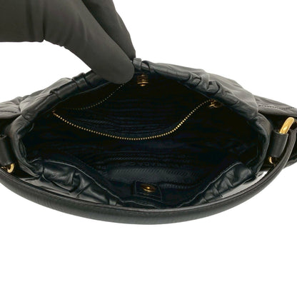 Prada Prada Triangle Logo Metal Ribbon Motif Leather 2-Way Handbag/One-Shoulder Bag Black 59512