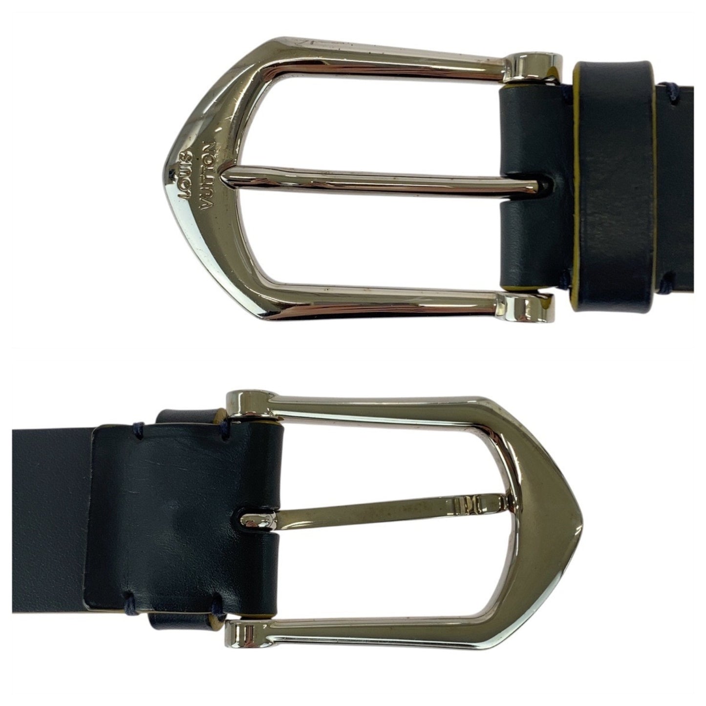 Louis Vuitton 95Cm/38 Inch Black Leather Belt With Silver Hardware