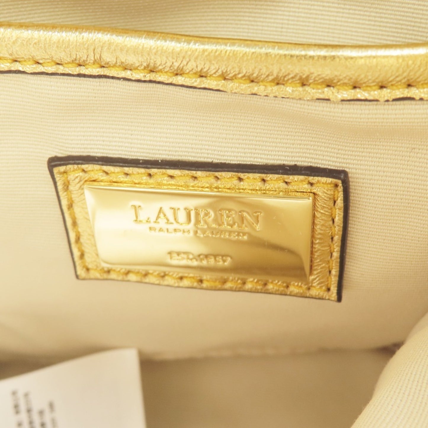 Ralph Lauren Women'S Gold Leather Drawstring Shoulder Bag With Chain Strap