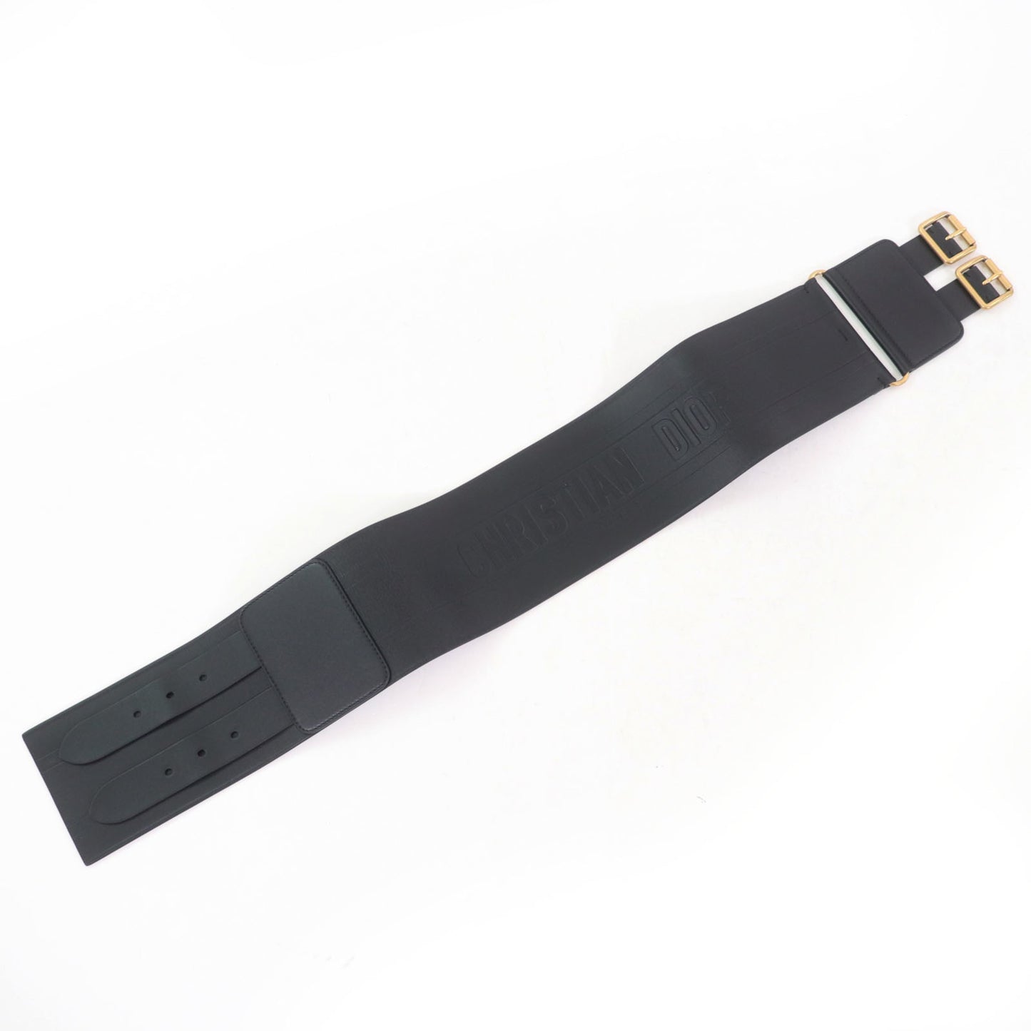Christian Dior D-Waist Maxi Double Gold Buckle Leather Belt In Black With Hardware