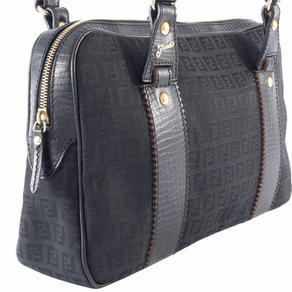 Fendi Zucca Canvas Handbag 8Bn161 Leather Black