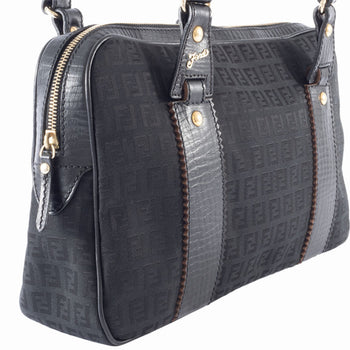 Fendi Zucca Canvas Handbag 8Bn161 Leather Black