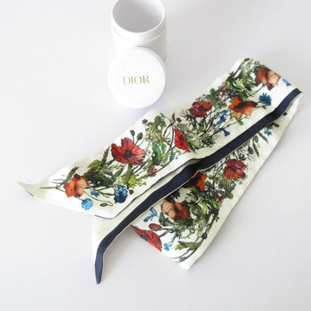 Christian Dior Mitzah Millefiori Floral Silk Scarf/Muffler In Navy