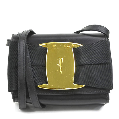Salvatore Ferragamo Shoulder Bag Vara Leather Black Gold