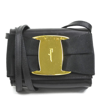Salvatore Ferragamo Shoulder Bag Vara Leather Black Gold