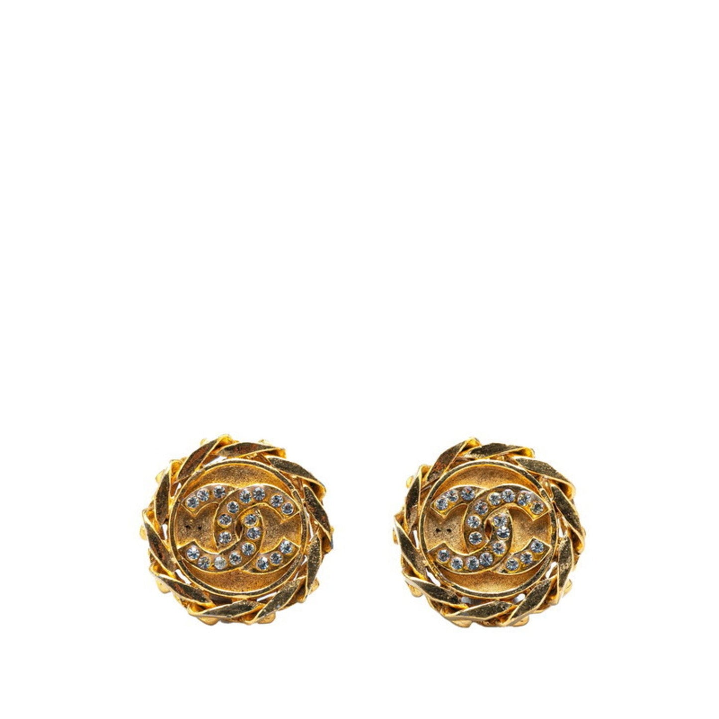Chanel Coco Mark Round Rhinestone Earrings