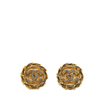Chanel Coco Mark Round Rhinestone Earrings
