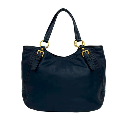 Prada Prada Gold Logo Hardware Leather Genuine Tote Bag Handbag Semi-Shoulder Navy Blue 33-10