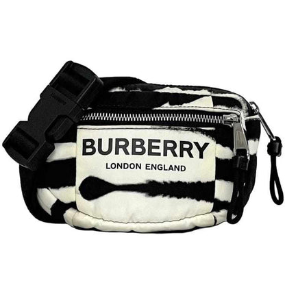 Burberry Body Bag Ec-22942 White Black 8028956 Nylon Leather Burberry Crossbody Belt Waist Pouch