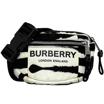 Burberry Body Bag Ec-22942 White Black 8028956 Nylon Leather Burberry Crossbody Belt Waist Pouch
