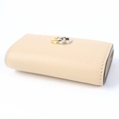 Gucci 795649 Double G Key Case In Beige Leather And Gg Supreme Canvas