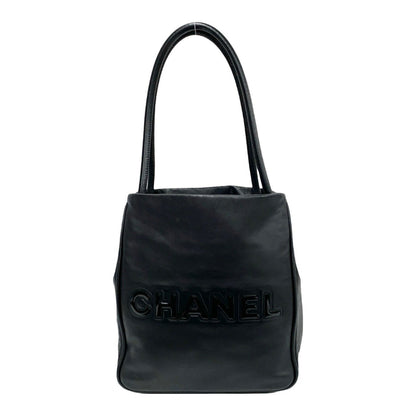 Chanel Camellia Logo Leather Tote Bag Handbag Black 29098