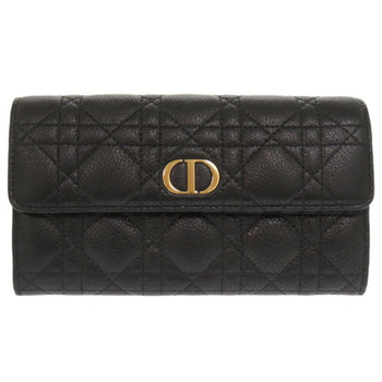 Like New Christian Dior Caro Orchid Cannage Calfskin Black Long Wallet 0068