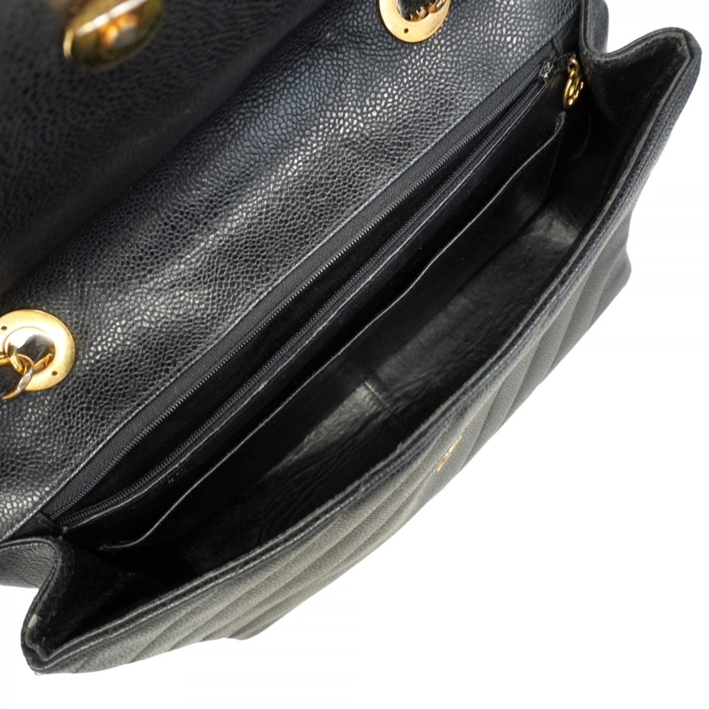 Chanel Shoulder Bag W Chain Bias Stitch Caviar Leather Black