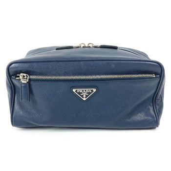 Prada Prada Triangle Logo Plate Bag Second Clutch Saffiano Leather