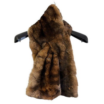 Salvatore Ferragamo 100% Silk Lining Fur Orirag Scarf Tippet Brown Beige