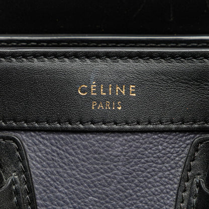 Celine Luggage Nano Shopper Tricolor Handbag Shoulder Bag 2Way Navy Black White Leather