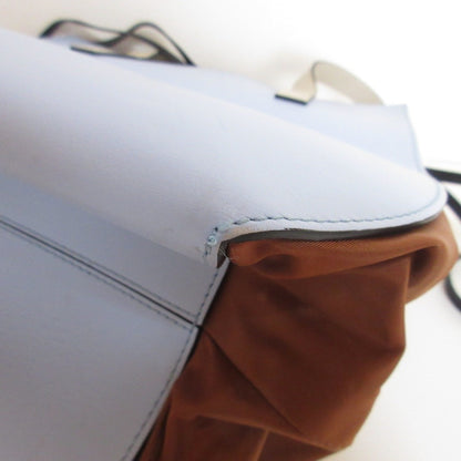 Marni Gusset Leather Drawstring Tote Bag One Shoulder Light Blue X Brown