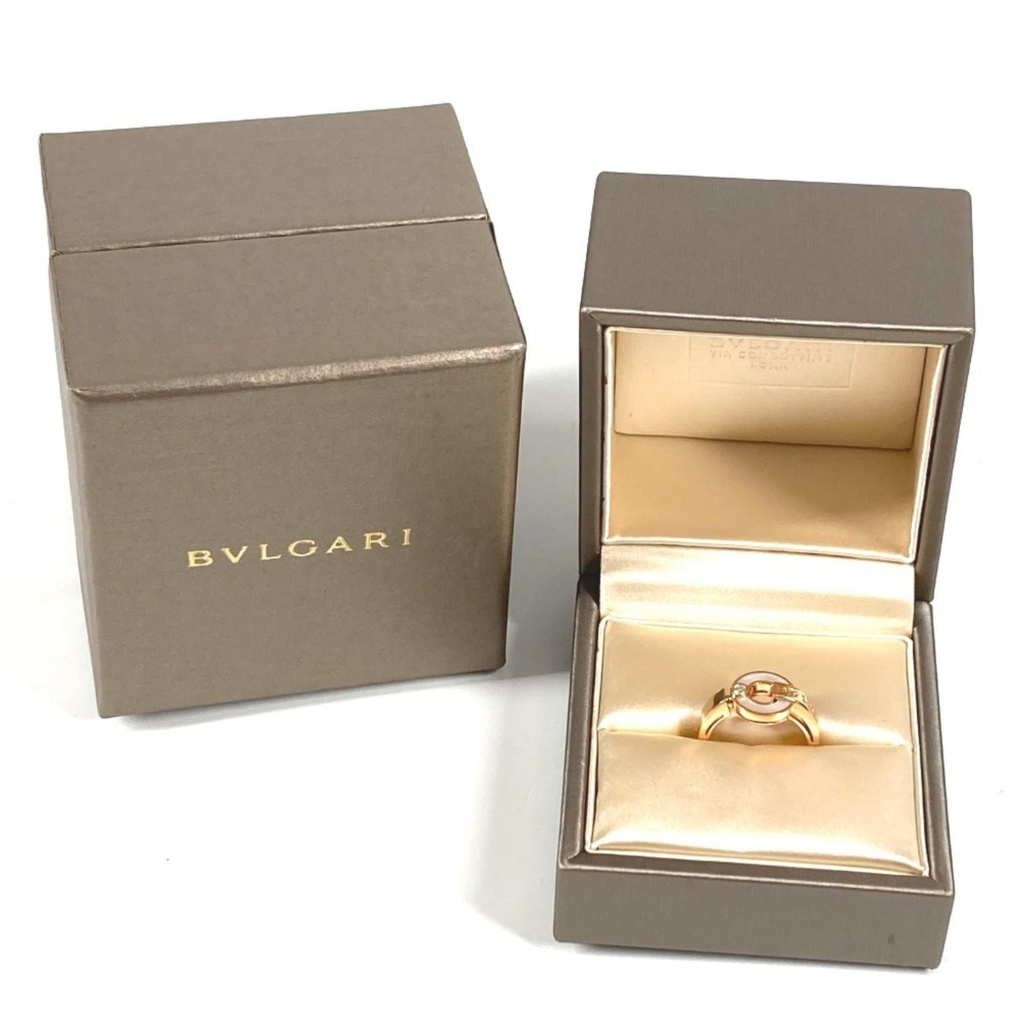 Bvlgari Mother-Of-Pearl Diamond Openwork Ring With Bvlgari Logo