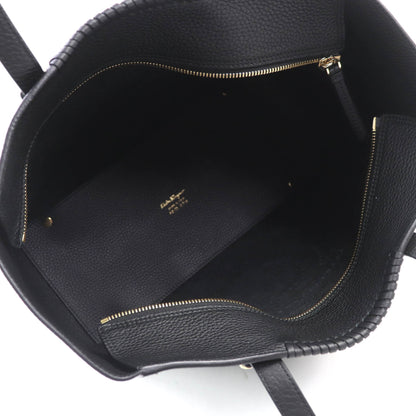 Salvatore Ferragamo 21 G714 Marta Nero Perforated Gancini Design Calf Leather Tote Bag With Dust Bag