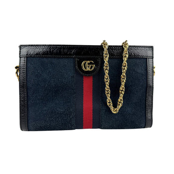 Gucci Ophidia Suede And Patent Leather Shoulder Bag In Navy Black