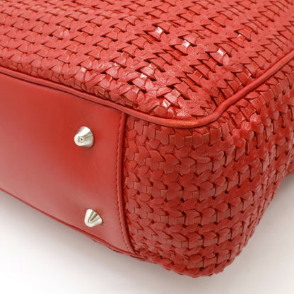 Christian Dior Intrecciato Lady Tote Bag Shoulder Leather Red