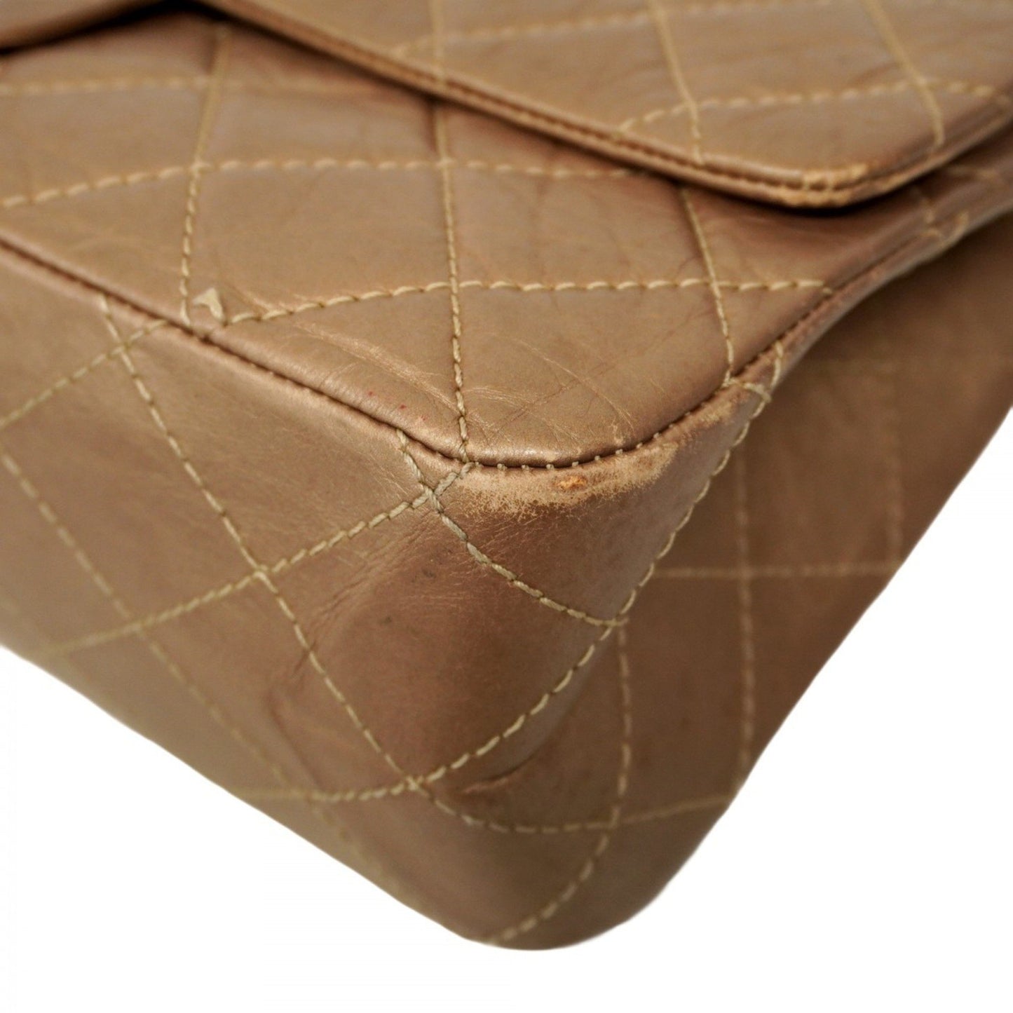 Chanel Shoulder Bag 2.55 Matelasse Double Flap Chain Lambskin Brown Gold