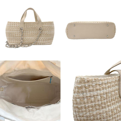 Chanel Handbag Shoulder Bag Raffia Leather Light Beige Silver